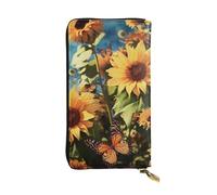FodPand Cartera ultrafina de piel sintética para mujeres y hombres, con cremallera, tarjetero de crédito, bolso de mano largo con flor de lis y brazos para abrigo, bolso de caballero, Girasoles y