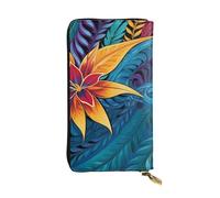 FodPand Cartera ultrafina de piel sintética para mujeres y hombres, con cremallera, tarjetero de crédito, bolso de mano largo con flor de lis y brazos para abrigo, bolso de caballero, Patrón de hojas