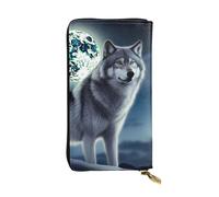 FodPand Cartera ultrafina de piel sintética para mujeres y hombres, con cremallera, tarjetero de crédito, bolso largo de mano de lobo bajo la luna, Wolf Under Moon, One Size, Clásico