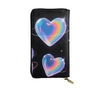 FodPand Cartera ultrafina de piel sintética para mujeres y hombres, con cremallera, tarjetero de crédito, bolso de mano largo de panda pequeño, Rainbow Love Heart1, One Size, Clásico