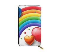 FodPand Cartera ultrafina de piel sintética para mujeres y hombres, con cremallera, tarjetero de crédito, bolso de mano largo de panda pequeño, Rainbow Love Heart2, One Size, Clásico