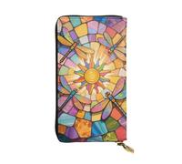 FodPand Cartera ultrafina de piel sintética para mujeres y hombres, con cremallera, tarjetero de crédito, bolso de mano largo con diseño abstracto de tiburones, Libélula de vidrieras, One Size