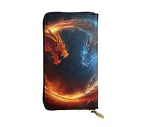 FodPand Cartera ultrafina de piel sintética para mujeres y hombres, con cremallera, tarjetero de crédito, bolso largo de mano con diseño de corazón a rayas blancas y negras, Dragones de fuego y hielo