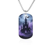 FodPand Collar con colgante conmemorativo de castillo de bruja personalizado de 23.6 pulgadas, cadena de caja ligera militar para hombres y mujeres, joyería minimalista para parejas, regalos de