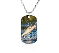 FodPand Collar con colgante conmemorativo de foto de bajo de boca grande, cadena de caja de 23.6 pulgadas, collar militar ligero con placa de perro para hombres y mujeres, joyería minimalista para