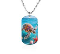 FodPand Collar con colgante conmemorativo de foto de tortuga marina bohemia de 23.6 pulgadas, cadena de caja ligera militar para hombres y mujeres, joyería minimalista para parejas, regalos de
