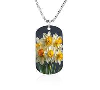 FodPand Collar con colgante conmemorativo de ramo de narcisos personalizado de 23.6 pulgadas, cadena de caja ligera militar para hombres y mujeres, joyería minimalista para parejas, regalos de