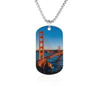 FodPand Collar con colgante conmemorativo personalizado del puente de la bahía de San Francisco, cadena de caja de 23.6 pulgadas, collar militar ligero con etiqueta de perro para hombres y mujeres