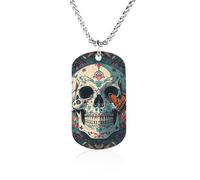 FodPand Collar con colgante de esqueleto personalizado con foto de polilla de la muerte, cadena de caja de 23.6 pulgadas, collar militar ligero con etiqueta de perro para hombres y mujeres, joyería