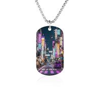 FodPand Collar con colgante de foto conmemorativa de las calles de Tokio moradas de 23.6 pulgadas, cadena de caja ligera militar para hombres y mujeres, joyería minimalista para parejas, regalos de