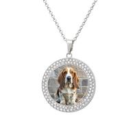 FodPand Collar de diamante Basset Hound para mujer, novia, mamá, cadena de cable de 20 pulgadas, collar con colgante redondo, conmemorativo, pareja, amistad, cumpleaños, aniversario, boda, recuerdo