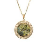 FodPand Collar de diamantes con mapa de la Tierra Media para mujer, novia, mamá, cadena de cable de 20 pulgadas, collar con colgante redondo, conmemorativo, pareja, amistad, joyería, cumpleaños