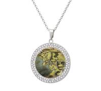 FodPand Collar de diamantes con mapa de la Tierra Media para mujer, novia, mamá, cadena de cable de 20 pulgadas, collar con colgante redondo, conmemorativo, pareja, amistad, joyería, cumpleaños