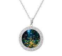 FodPand Collar de diamantes de bosque de luciérnagas para mujer, novia, mamá, cadena de cable de 20 pulgadas, collar con colgante redondo conmemorativo para pareja, joyería de amistad, cumpleaños