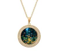 FodPand Collar de diamantes de bosque de luciérnagas para mujer, novia, mamá, cadena de cable de 20 pulgadas, collar con colgante redondo conmemorativo para pareja, joyería de amistad, cumpleaños