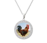 FodPand Collar de diamantes de gallo de pollo para mujer, novia, mamá, cadena de cable de 20 pulgadas, collar con colgante redondo, conmemorativo, pareja, amistad, cumpleaños, aniversario, boda