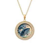 FodPand Collar de diamantes de noche de ballena para mujer, novia, mamá, cadena de cable de 20 pulgadas, collar con colgante redondo conmemorativo para pareja, joyería de amistad, cumpleaños