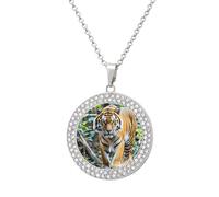 FodPand Collar de diamantes de tigre para mujer, novia, mamá, cadena de cable de 20 pulgadas, collar con colgante redondo, conmemorativo, pareja, amistad, joyería de cumpleaños, aniversario, boda