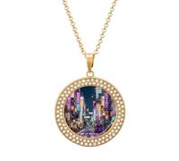 FodPand Collar de diamantes morados de las calles de Tokio para mujer, novia, mamá, cadena de cable de 20 pulgadas, collar con colgante redondo conmemorativo para parejas, joyería de amistad