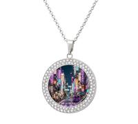 FodPand Collar de diamantes morados de las calles de Tokio para mujer, novia, mamá, cadena de cable de 20 pulgadas, collar con colgante redondo conmemorativo para parejas, joyería de amistad
