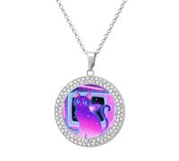 FodPand Divertido collar de diamantes con diseño de gato galaxia para mujer, novia, mamá, cadena de cable de 20 pulgadas, collar con colgante redondo conmemorativo para pareja, joyería de amistad
