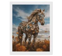 FodPand Kit de pintura de diamantes de un caballo en el campo para adultos principiantes, kit de arte de diamante cuadrado 5D con herramientas de bricolaje, manualidades de arte de gemas para