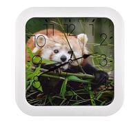 FodPand Reloj de pared cuadrado silencioso con diseño de panda rojo, de alta precisión, fácil de leer, caja de números, para oficina, sala de estar, dormitorio