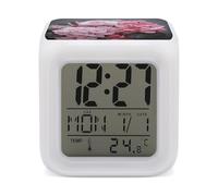 FodPand Reloj despertador con forma de cubo de hortensias de rosa rosa con 7 colores cambiantes, reloj digital de luz nocturna para dormitorios, sensor de temperatura en tiempo real, ayuda al sueño