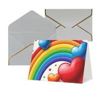 FodPand Tarjetas de felicitación con sobres, tarjetas de cumpleaños de 11,4 x 15,2 cm, tarjeta de aliento a mitad plegable, divertidas postales de arco iris con corazón en blanco, tarjeta de