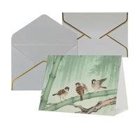 FodPand Tarjetas de felicitación con sobres, tarjetas de cumpleaños de 11,4 x 15,2 cm, tarjeta de aliento a mitad plegable, divertidas postales de pájaros marrones sobre bambú, tarjeta de invitación