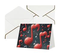 FodPand Tarjetas de felicitación con sobres, tarjetas de cumpleaños de 11,4 x 15,2 cm, tarjeta de aliento a mitad plegable, divertidas postales con notas musicales con corazón rojo de amor, tarjeta de