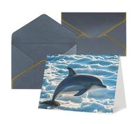 FodPand Tarjetas de felicitación con sobres, tarjetas de cumpleaños de 11,4 x 15,2 cm, tarjeta de aliento de mitad plegada, divertidas postales de invierno del delfín, tarjeta de invitación en blanco