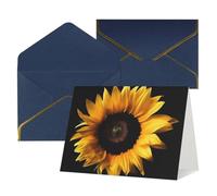 FodPand Tarjetas de felicitación con sobres, tarjetas de cumpleaños de 11,4 x 15,2 cm, tarjeta de aliento a mitad plegable, divertidas postales de girasol sobre fondo negro, tarjeta de nota en blanco