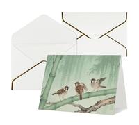 FodPand Tarjetas de felicitación con sobres, tarjetas de cumpleaños de 11,4 x 15,2 cm, tarjeta de aliento a mitad plegable, divertidas postales de pájaros marrones sobre bambú, tarjeta de invitación