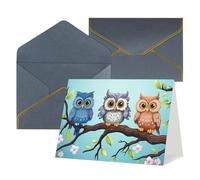 FodPand Tarjetas de felicitación con sobres, tarjetas de cumpleaños de 11,4 x 15,2 cm, tarjeta de aliento a mitad plegable, divertidas postales con búhos en una rama, tarjeta de invitación en blanco