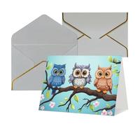 FodPand Tarjetas de felicitación con sobres, tarjetas de cumpleaños de 11,4 x 15,2 cm, tarjeta de aliento a mitad plegable, divertidas postales con búhos en una rama, tarjeta de invitación en blanco