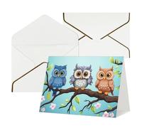 FodPand Tarjetas de felicitación con sobres, tarjetas de cumpleaños de 11,4 x 15,2 cm, tarjeta de aliento a mitad plegable, divertidas postales con búhos en una rama, tarjeta de invitación en blanco