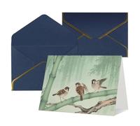 FodPand Tarjetas de felicitación con sobres, tarjetas de cumpleaños de 11,4 x 15,2 cm, tarjeta de aliento a mitad plegable, divertidas postales de pájaros marrones sobre bambú, tarjeta de invitación