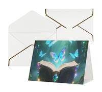 FodPand Tarjetas de felicitación con sobres, tarjetas de cumpleaños de 11,4 x 15,2 cm, tarjeta de aliento de media pliegue, divertidas tarjetas postales de libro de mariposa con purpurina en blanco