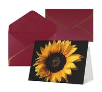 FodPand Tarjetas de felicitación con sobres, tarjetas de cumpleaños de 11,4 x 15,2 cm, tarjeta de aliento a mitad plegable, divertidas postales de girasol sobre fondo negro, tarjeta de nota en blanco