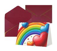 FodPand Tarjetas de felicitación con sobres, tarjetas de cumpleaños de 11,4 x 15,2 cm, tarjeta de aliento a mitad plegable, divertidas postales de arco iris con corazón en blanco, tarjeta de