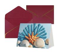 FodPand Tarjetas de felicitación con sobres, tarjetas de cumpleaños de 11,4 x 15,2 cm, tarjeta de aliento a mitad plegable, divertidas postales con conchas marinas del océano, tarjeta de invitación en