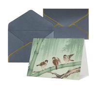 FodPand Tarjetas de felicitación con sobres, tarjetas de cumpleaños de 11,4 x 15,2 cm, tarjeta de aliento a mitad plegable, divertidas postales de pájaros marrones sobre bambú, tarjeta de invitación