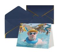 FodPand Tarjetas de felicitación con sobres, tarjetas de cumpleaños de 11,4 x 15,2 cm, tarjeta de aliento de mitad plegada, divertidas postales con bonito cerdo nadando, tarjeta de invitación en