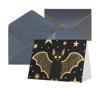 FodPand Tarjetas de felicitación con sobres, tarjetas de cumpleaños de 4.5 x 6 pulgadas, tarjeta de aliento a mitad plegable, divertidas postales de murciélago negro gloden en blanco, tarjeta de