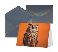 FodPand Tarjetas de felicitación con sobres, tarjetas de cumpleaños de 4.5 x 6 pulgadas, tarjeta de aliento a mitad plegable, divertidas postales de búho sentado sobre fondo naranja, tarjeta de