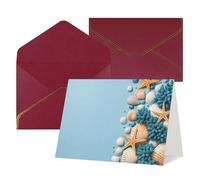 FodPand Tarjetas de felicitación con sobres, tarjetas de cumpleaños de 4.5 x 6 pulgadas, tarjeta de aliento a mitad plegable, divertidas postales de conchas marinas del océano, tarjeta de invitación