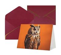 FodPand Tarjetas de felicitación con sobres, tarjetas de cumpleaños de 4.5 x 6 pulgadas, tarjeta de aliento a mitad plegable, divertidas postales de búho sentado sobre fondo naranja, tarjeta de