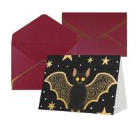 FodPand Tarjetas de felicitación con sobres, tarjetas de cumpleaños de 4.5 x 6 pulgadas, tarjeta de aliento a mitad plegable, divertidas postales de murciélago negro gloden en blanco, tarjeta de