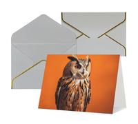 FodPand Tarjetas de felicitación con sobres, tarjetas de cumpleaños de 4.5 x 6 pulgadas, tarjeta de aliento a mitad plegable, divertidas postales de búho sentado sobre fondo naranja, tarjeta de
